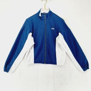 Nike Blue White Logo Zip-up Long Sleeve Athletic Sporty Casual Jacket P924
